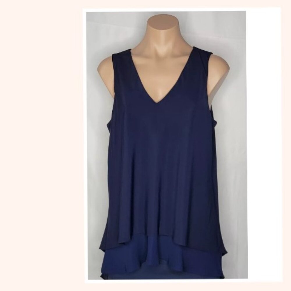 Lauren Ralph Lauren Womens Navy Sleeveless Tiered Blouse